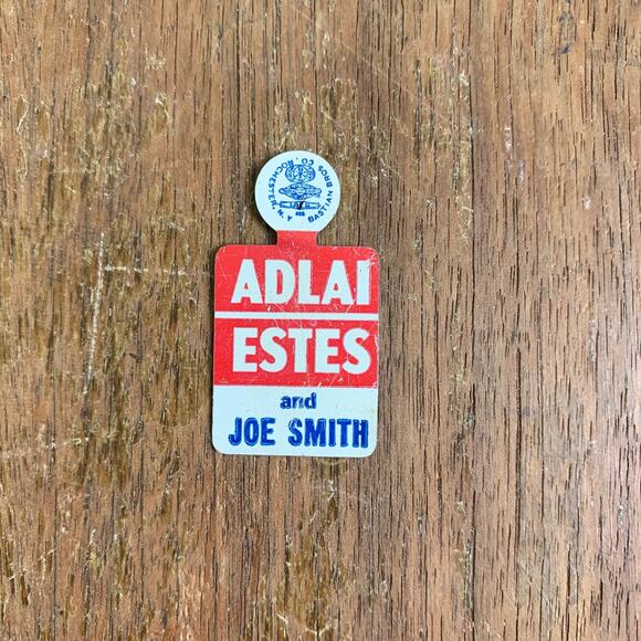 1956 Adlai Stevenson Estes and Joe‎ Smith Fold Over Political Pin Button - Picture 1 of 4